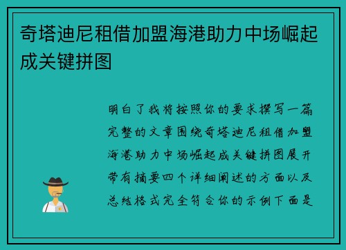 奇塔迪尼租借加盟海港助力中场崛起成关键拼图 奇塔迪尼租借加盟海港助力中场崛起成关键拼图