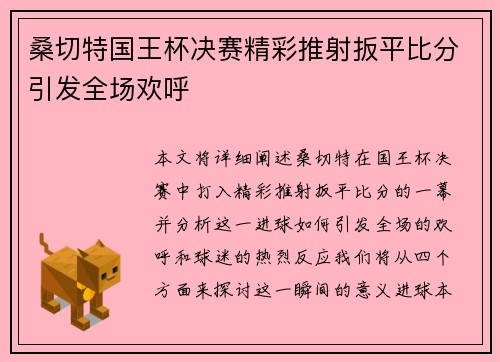 桑切特国王杯决赛精彩推射扳平比分引发全场欢呼
